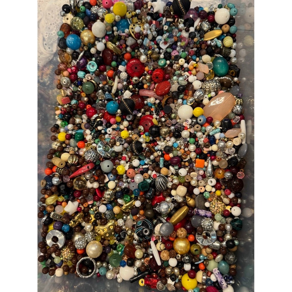 Loose Bead Soup Jewelry Making VTG & Modern Plastic Wood Metal Shell 1 Lbs Lot
